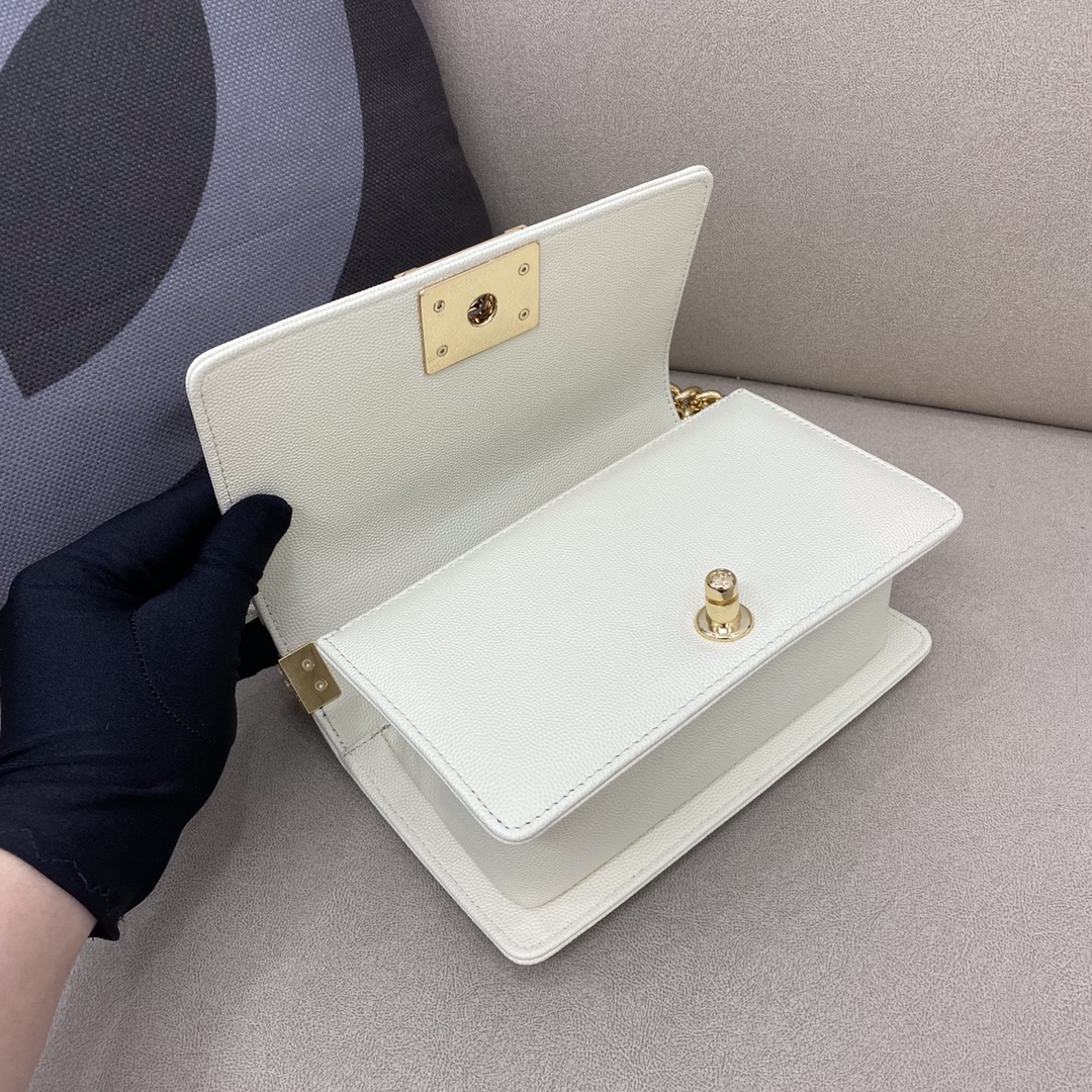 Caviar Small Boy Handbag Flap Bag A67085 White/Gold